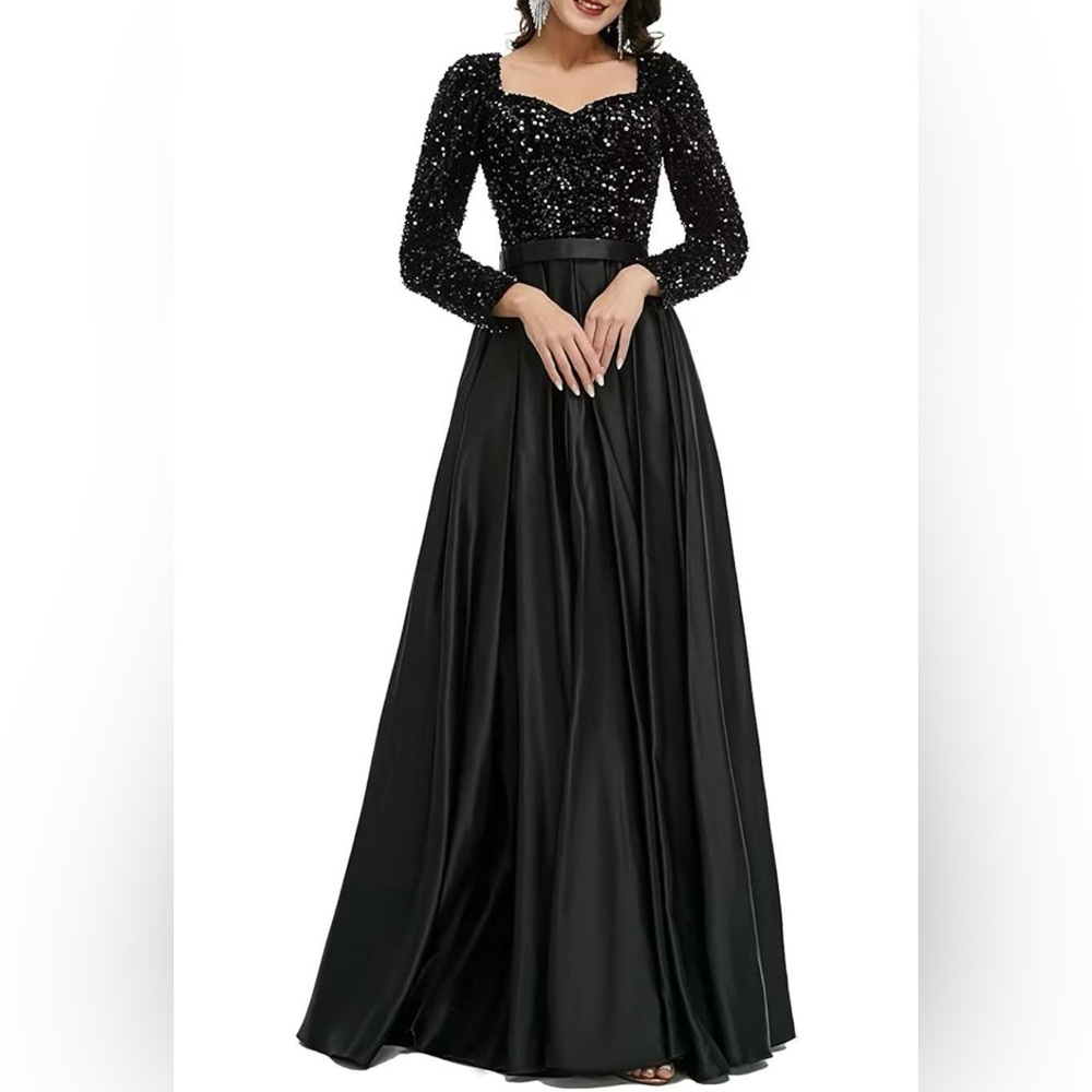 Sophisticated Black Sequin Long Sleeve Dress